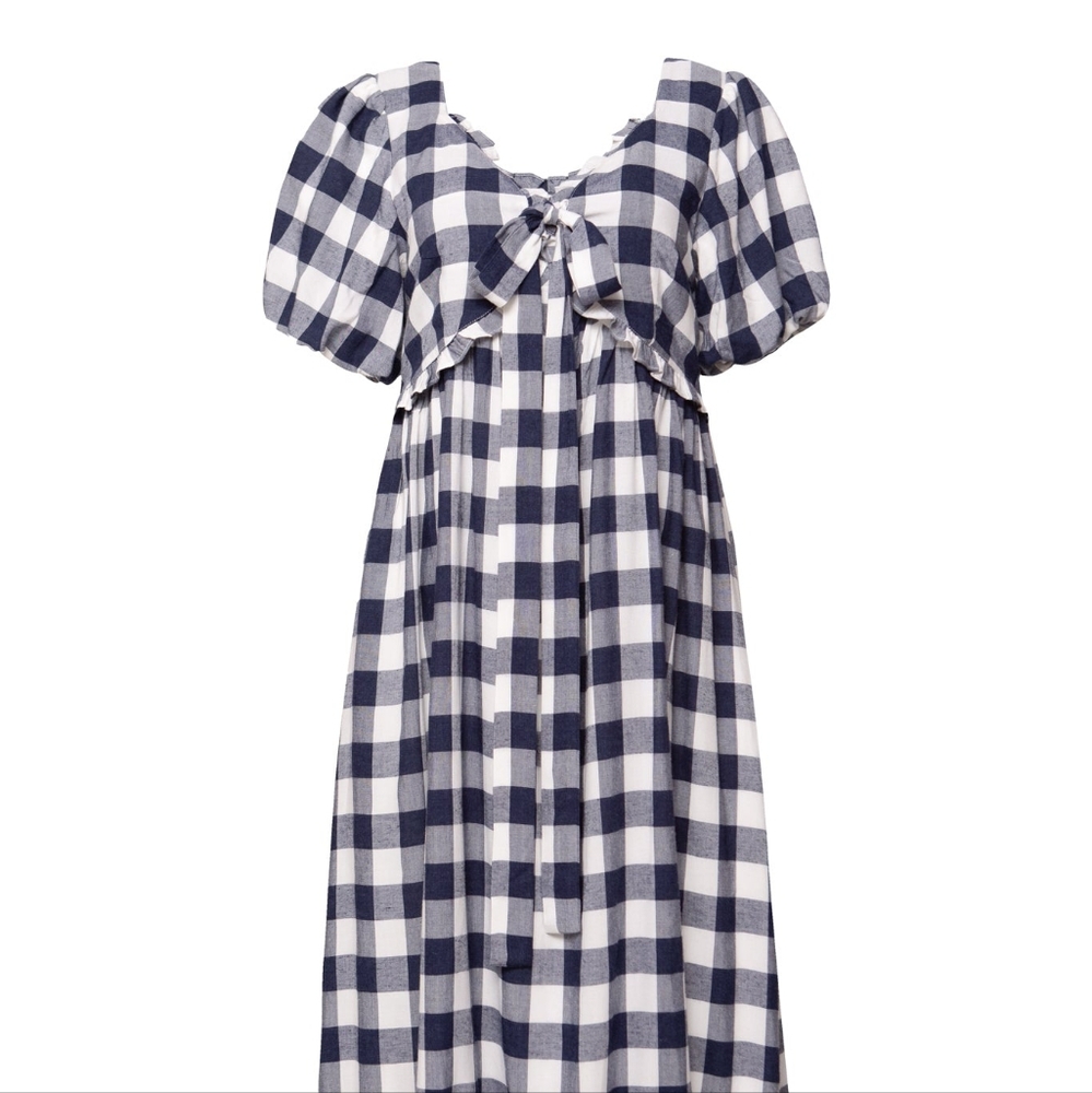 Ivy City Co Navy and White Gingham Midi Dress